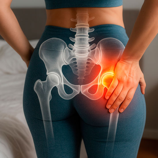 Paciente con dolor de cadera y limitación funcional antes de una prótesis de cadera