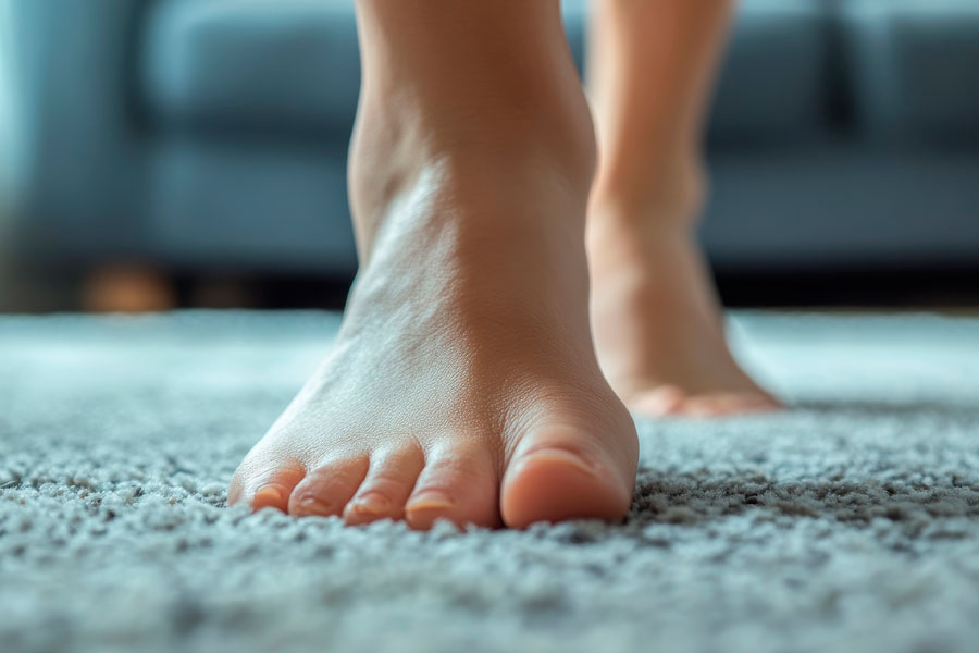Pies descalzos caminando para valorar apoyo y función del pie