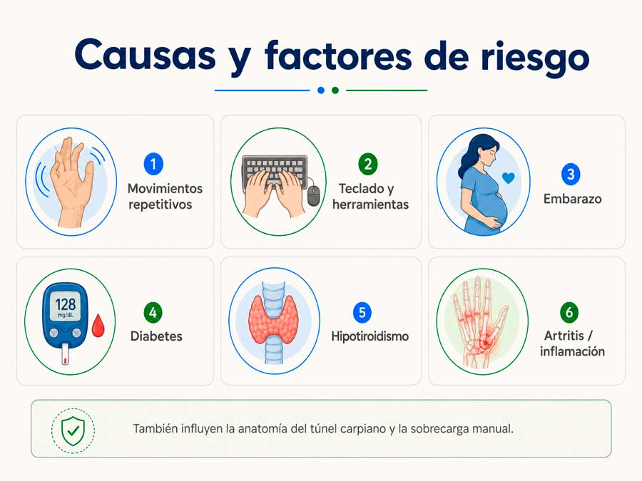 Causas y factores de riesgo del sindrome del tunel del carpo